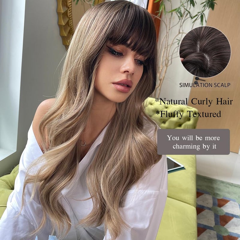Esmee Long Wavy Dark Blonde Wigs for Women Natuaral Synthetic Hair Heat Resistant Ombre Wig for Daily Party Cosplay Use - Image 2